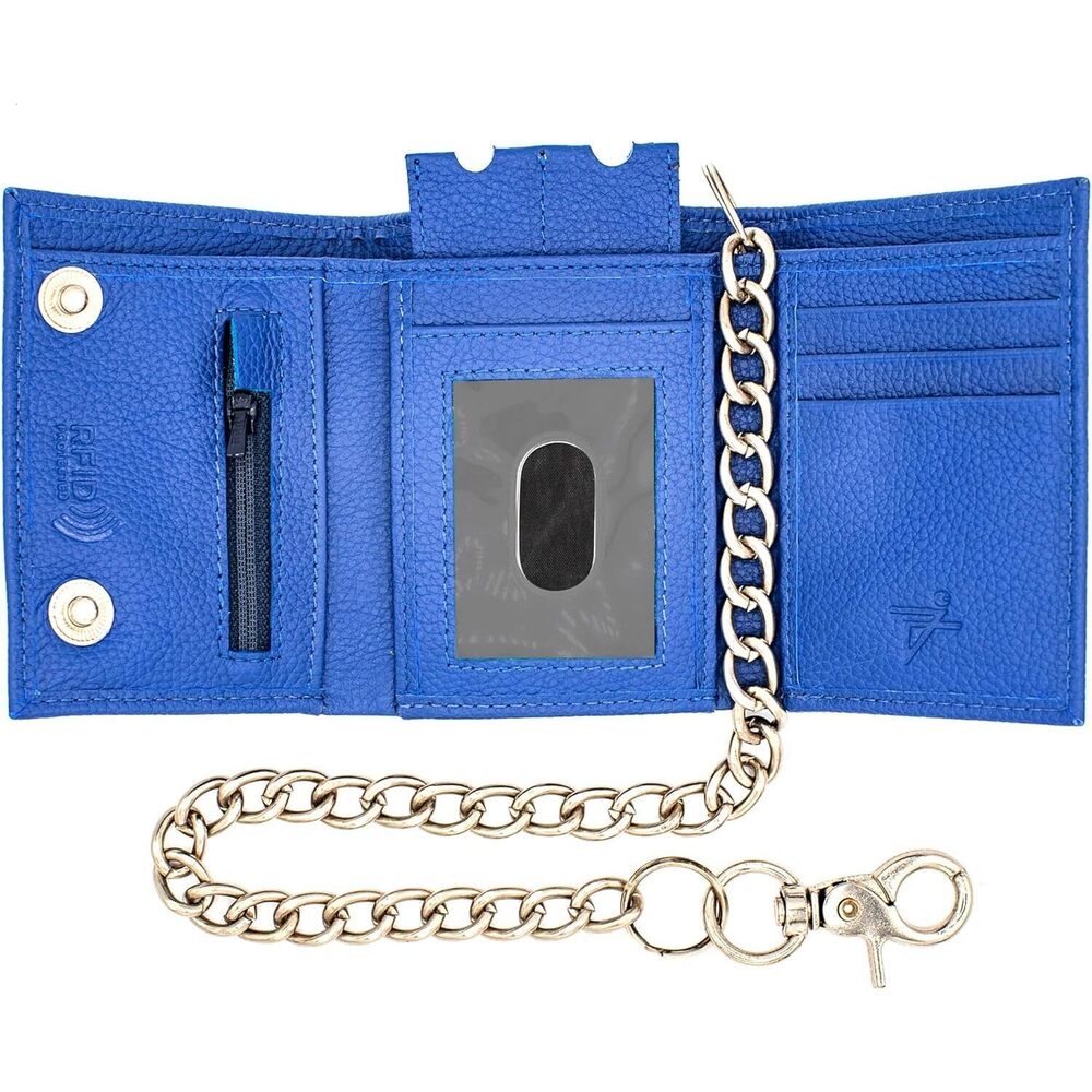 5145 Chain Wallets Biker Chains Top-Grain Cow Leather Trifold Wallet